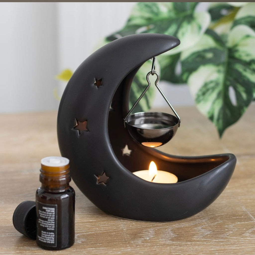 BLACK CRESCENT MOON HANGING OIL BURNER