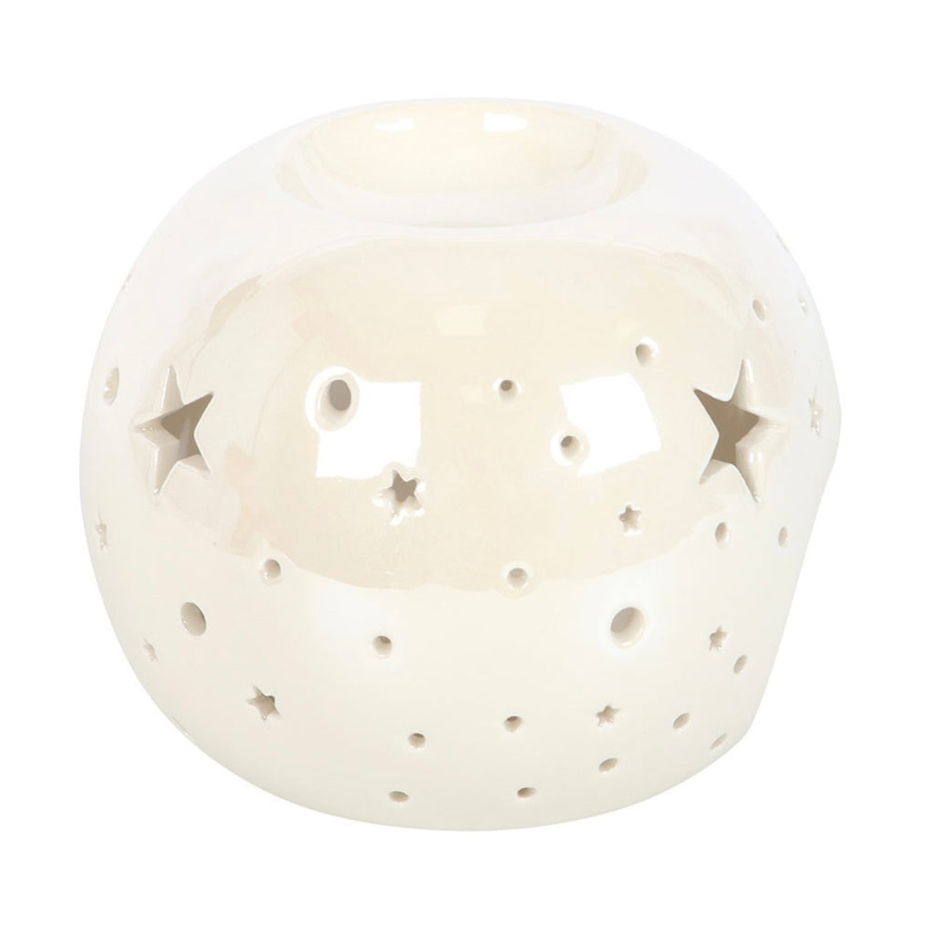 WHITE IRIDESCENT STAR OIL BURNER AND WAX WARMER