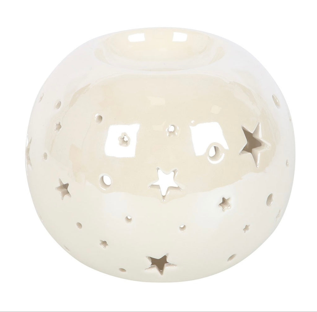 WHITE IRIDESCENT STAR OIL BURNER AND WAX WARMER