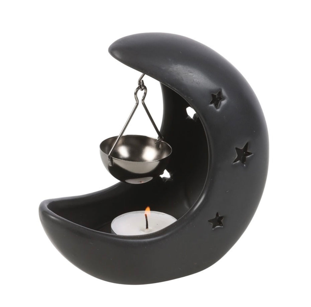 BLACK CRESCENT MOON HANGING OIL BURNER
