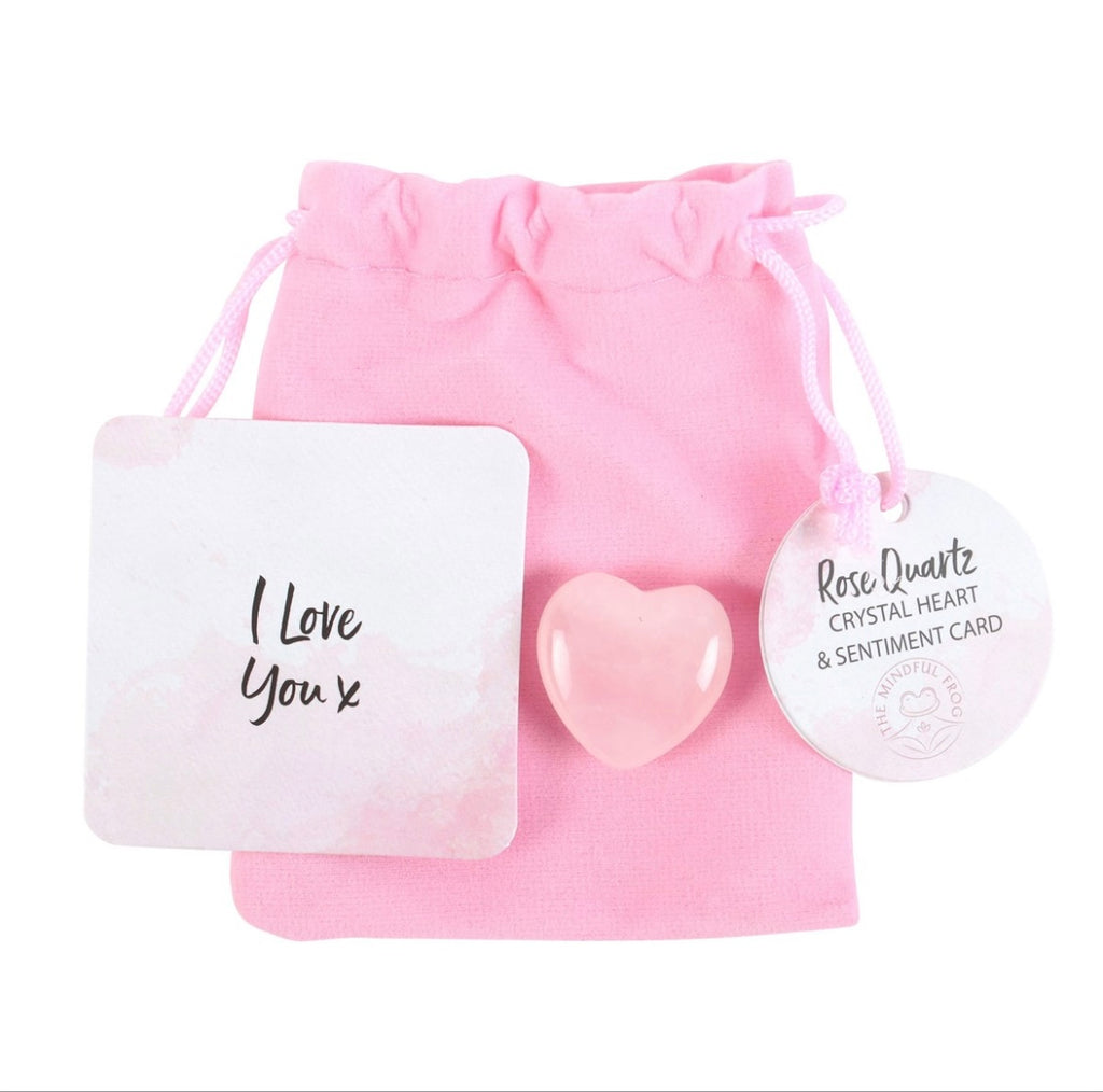 I LOVE YOU ROSE QUARTZ CRYSTAL HEART A WITH BEAUTIFUL DESCRIPTION CARD IN A BAG