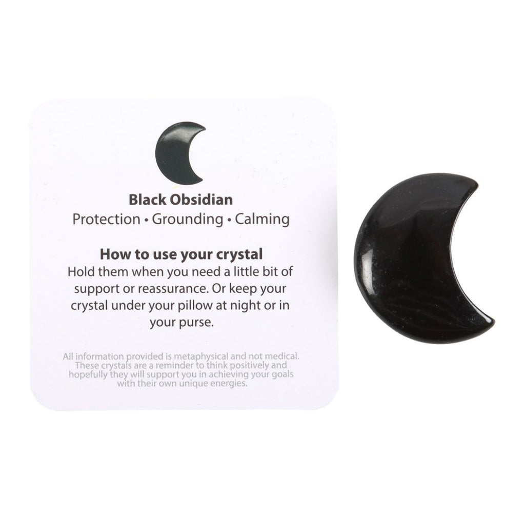 BLACK OBISIDIAN MOON WITH BEAUTIFUL DESCRIPTION CARD IN A BAG