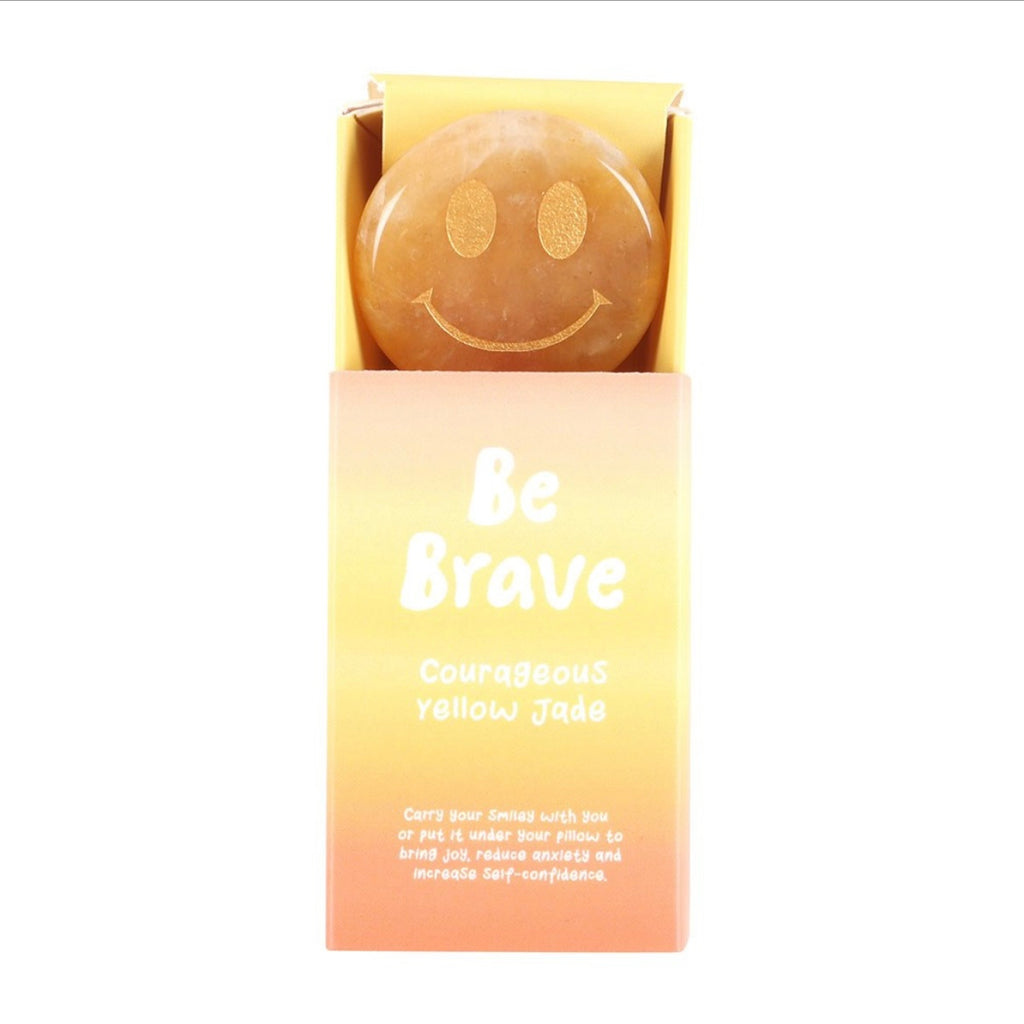 Smiley Face BE BRAVE YELLOW JADE CRYSTAL