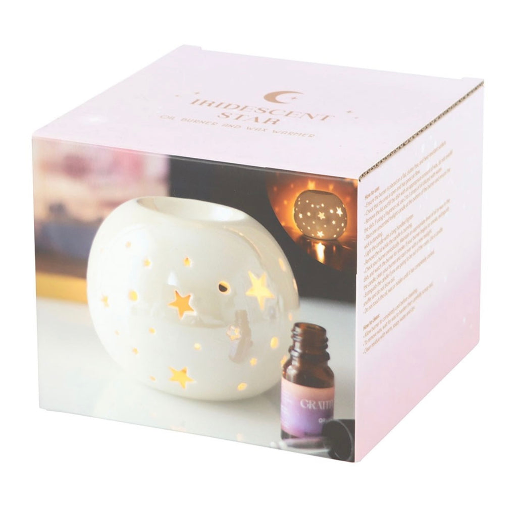 WHITE IRIDESCENT STAR OIL BURNER AND WAX WARMER