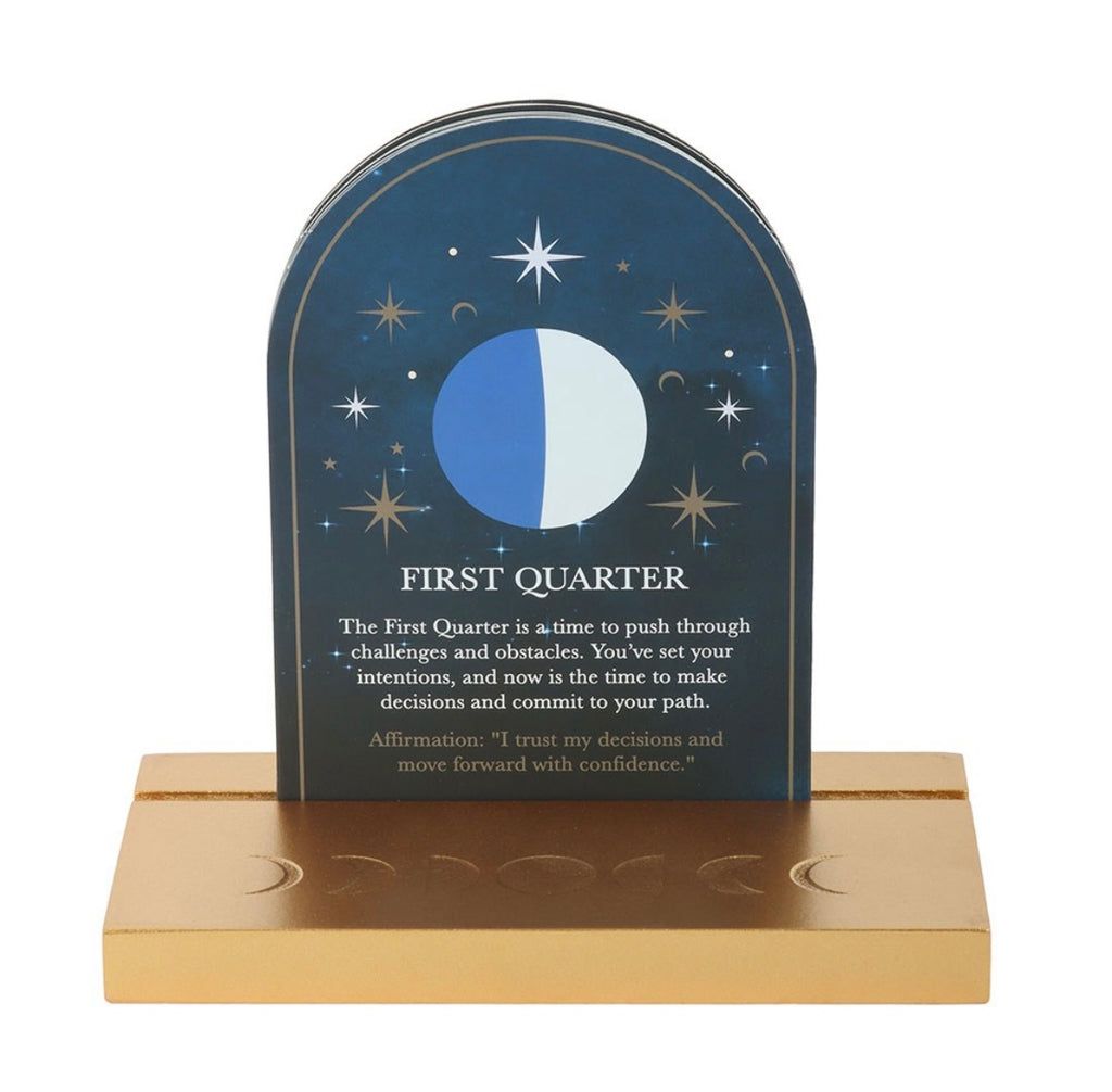 SET OF 8 MOON PHASE CARDS WITH WOODEN STAND