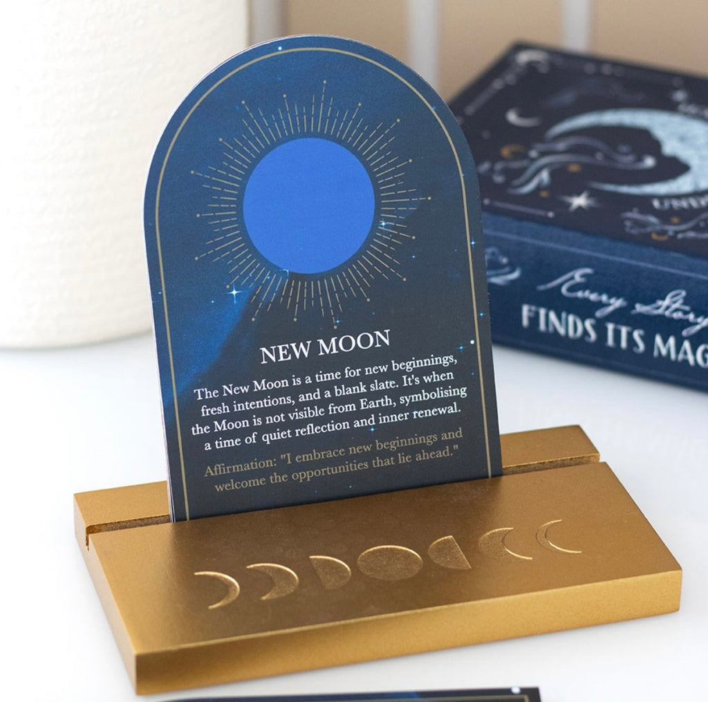 SET OF 8 MOON PHASE CARDS WITH WOODEN STAND