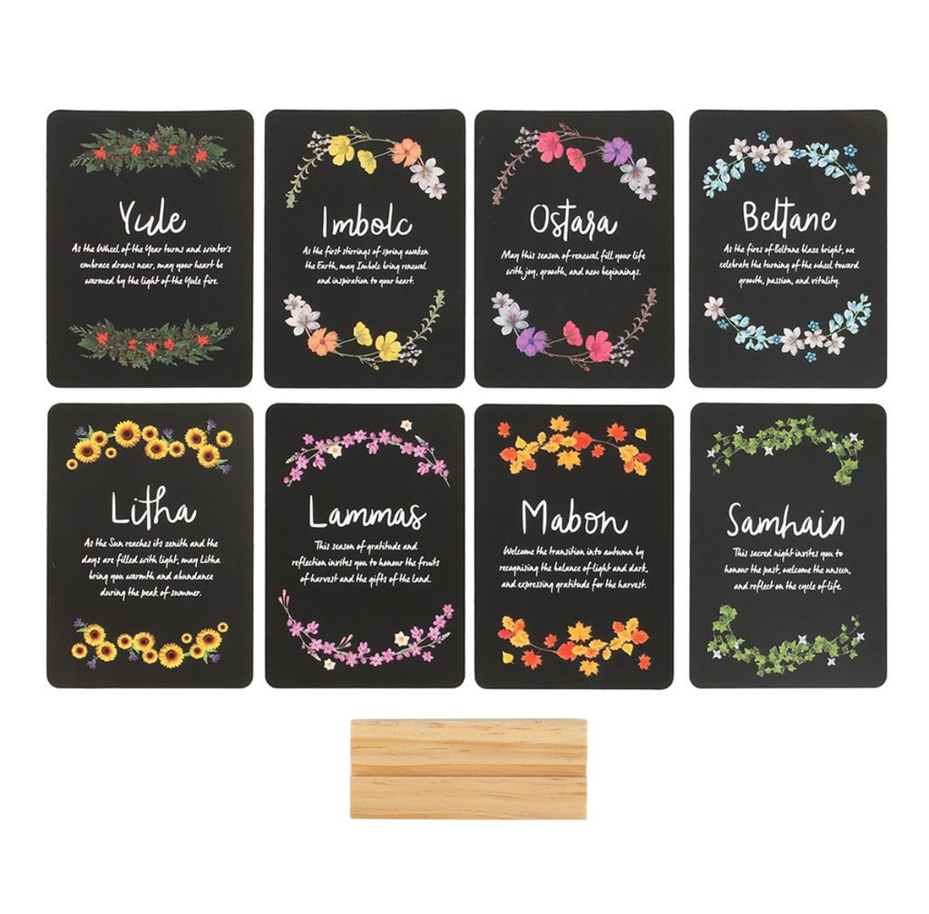 WHEEL OF THE YEAR ALTAR CARDS WITH STAND