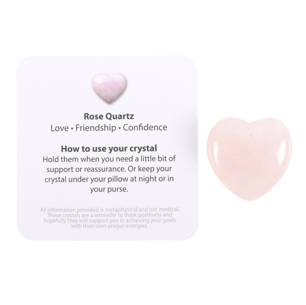 I LOVE YOU ROSE QUARTZ CRYSTAL HEART A WITH BEAUTIFUL DESCRIPTION CARD IN A BAG