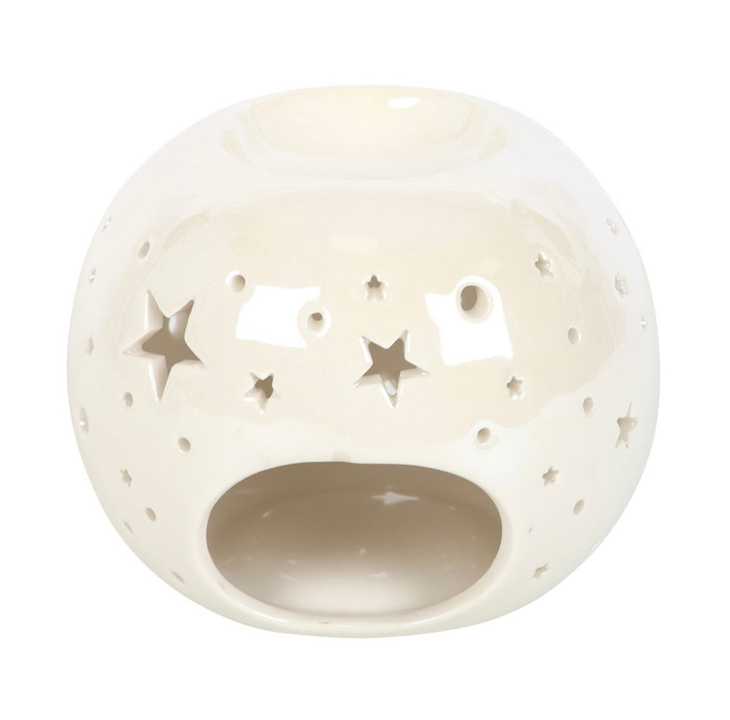 WHITE IRIDESCENT STAR OIL BURNER AND WAX WARMER