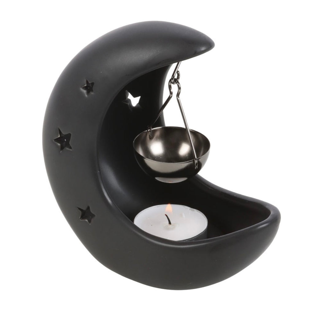 BLACK CRESCENT MOON HANGING OIL BURNER