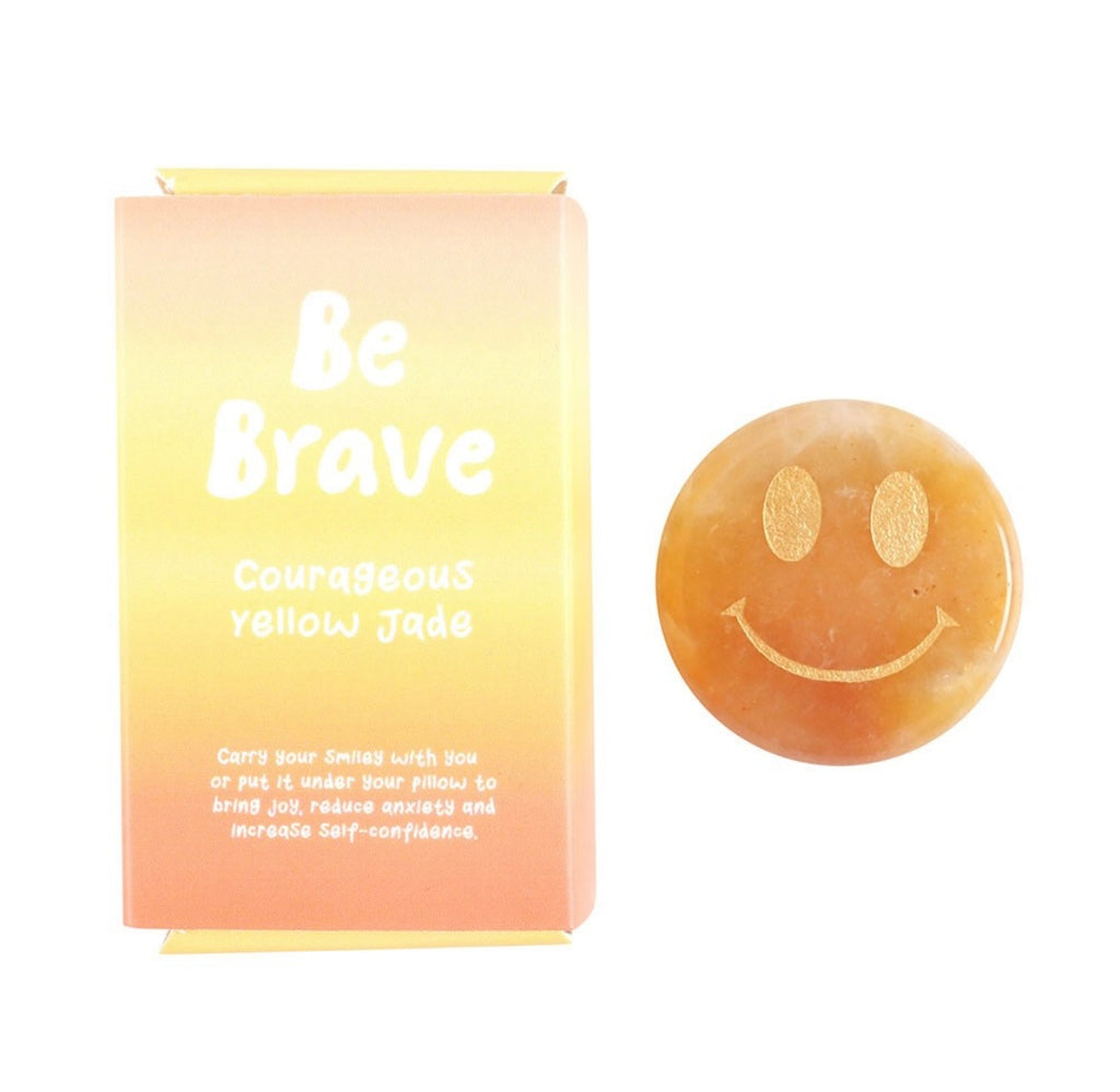 Smiley Face BE BRAVE YELLOW JADE CRYSTAL